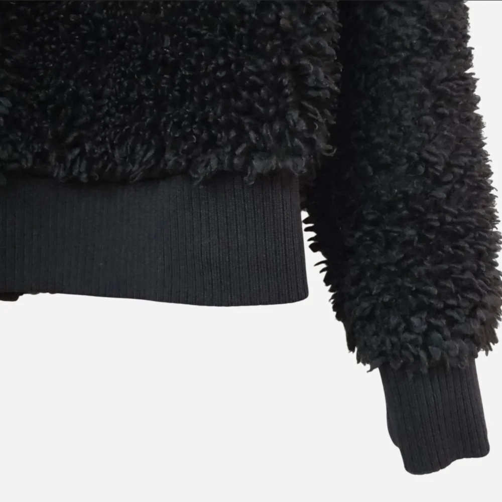Zara Black Boucle Fleece Teddy Sherpa Faux Fur Cropped Bomber Jacket, M
